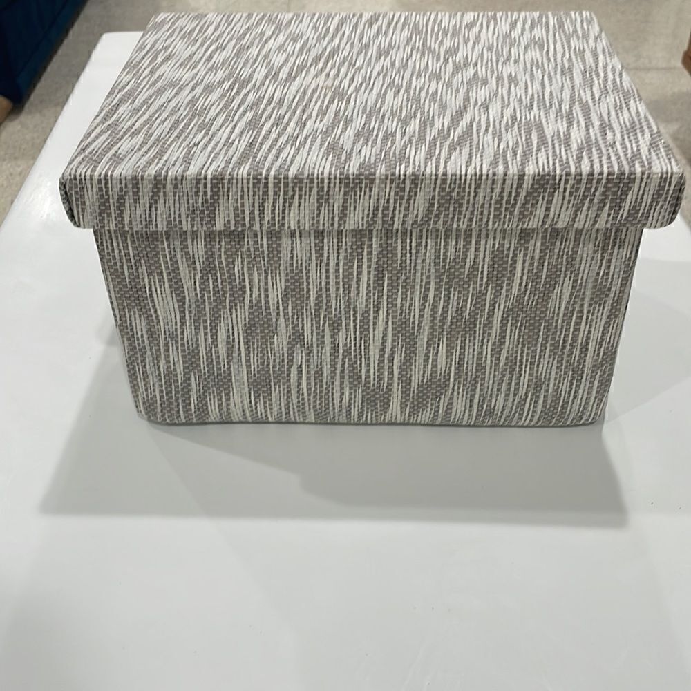 Storage box fabric Tweed storage box with handles and top  gray white 10x8x6 - Picture 2 of 5